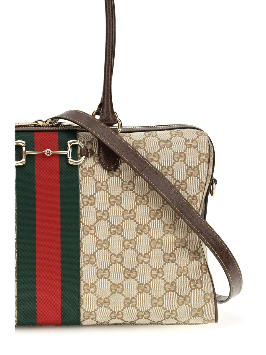 Top Handle Bag Horsebit Web Vintage Sand-Dark Brown-Green Sand/dark Brown/green Fabric Handbags