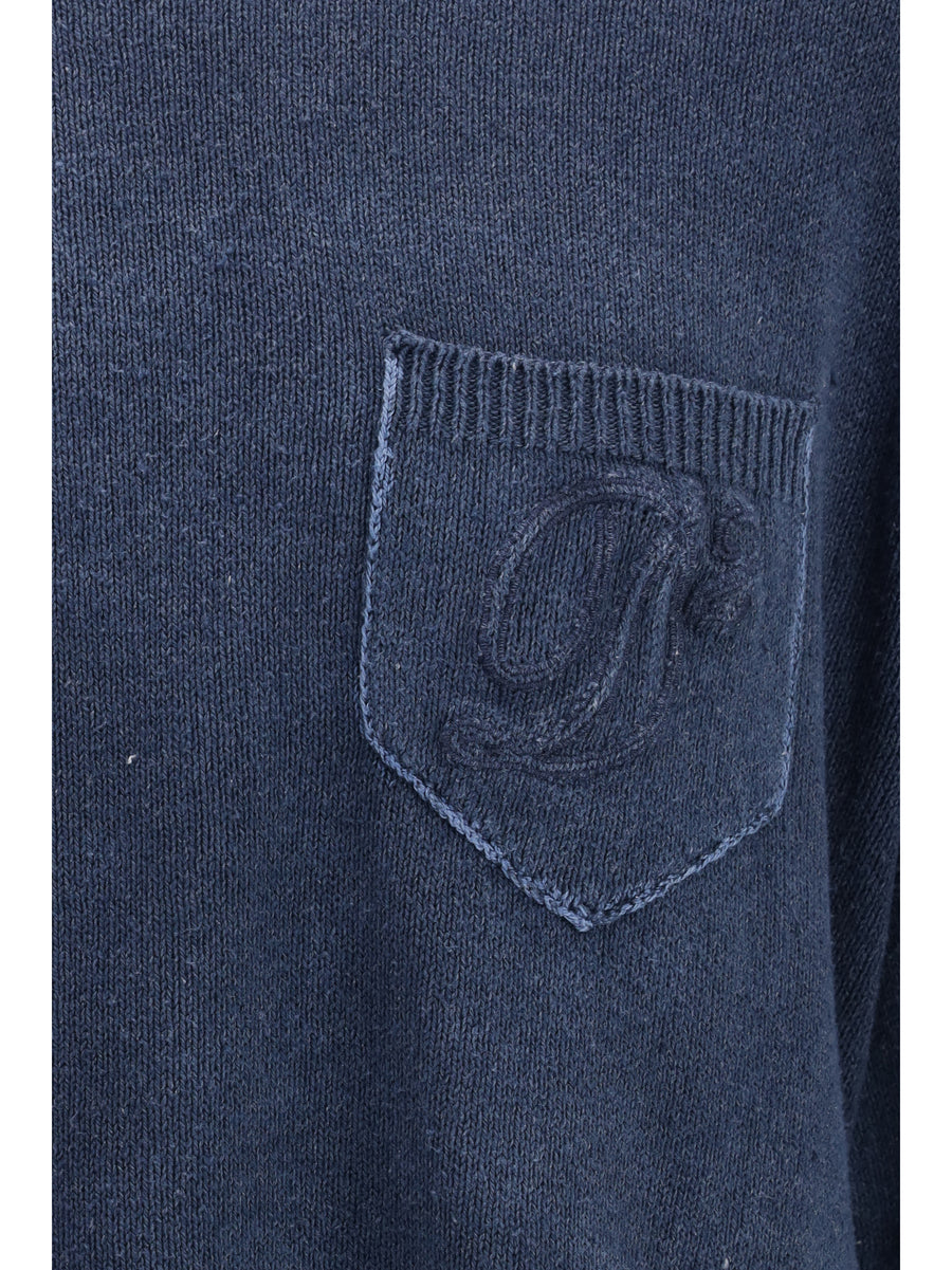 Crew Neck Sweater Navy Blue Polyester