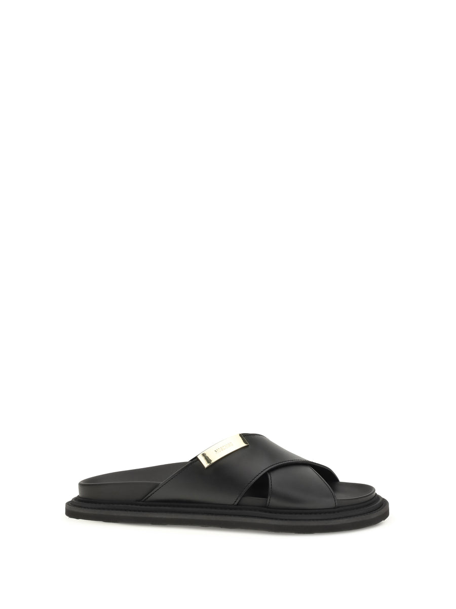 Leather Sandals Nero Calf Bos Taurus