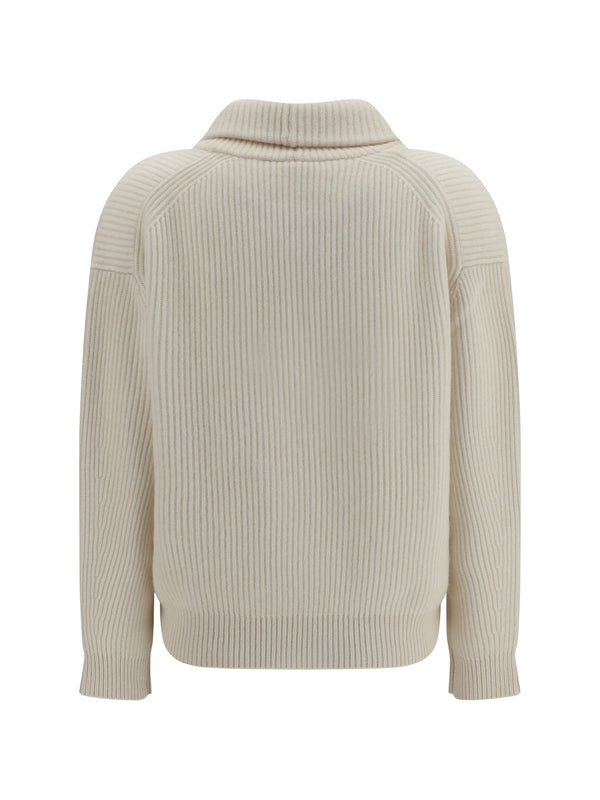 Cardigan English Rib Wool-Cashmere White Wool (ovis Aries)
