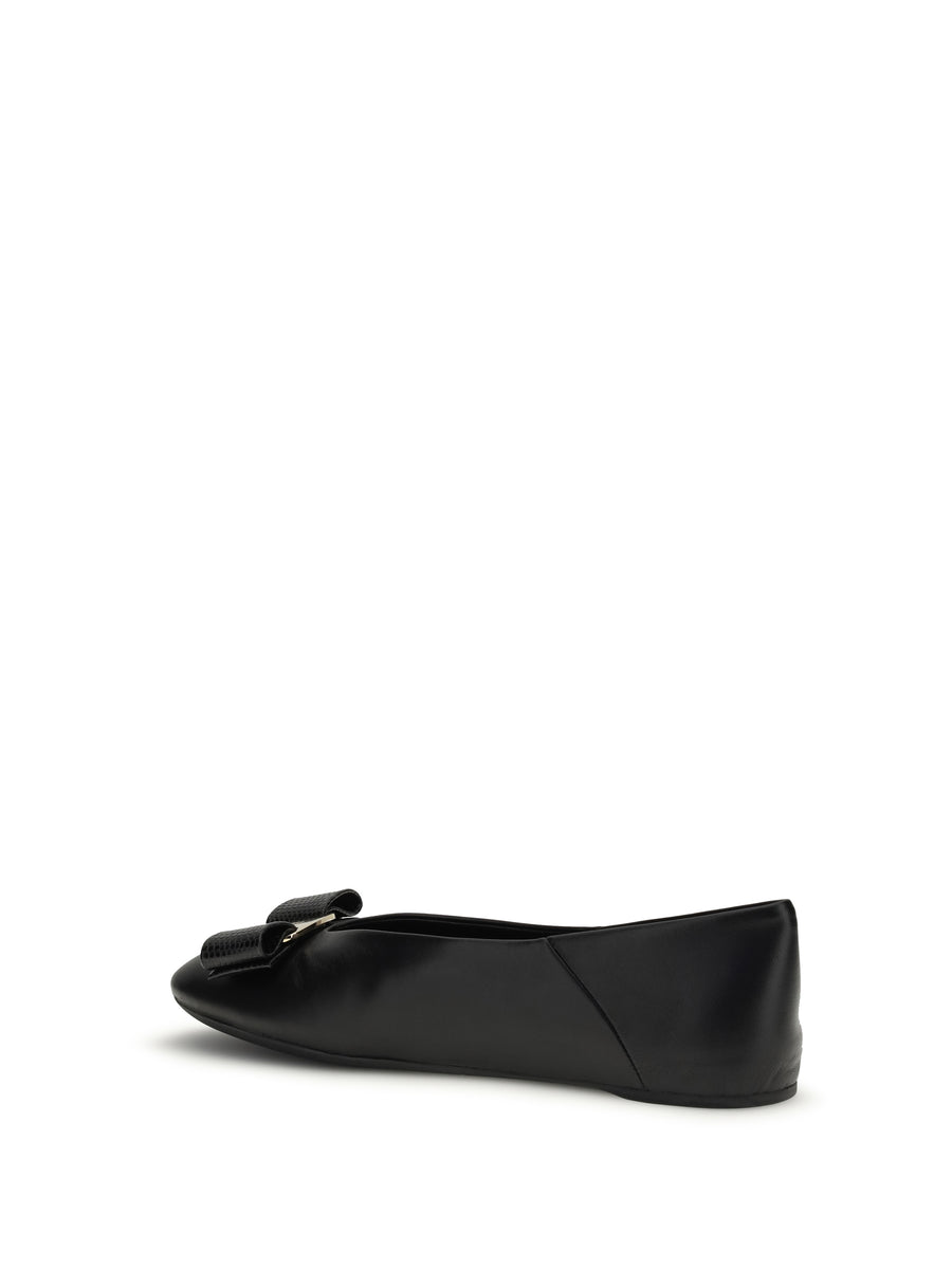 Ballerina Flats Vara Bow Black Calf Leather Shoes