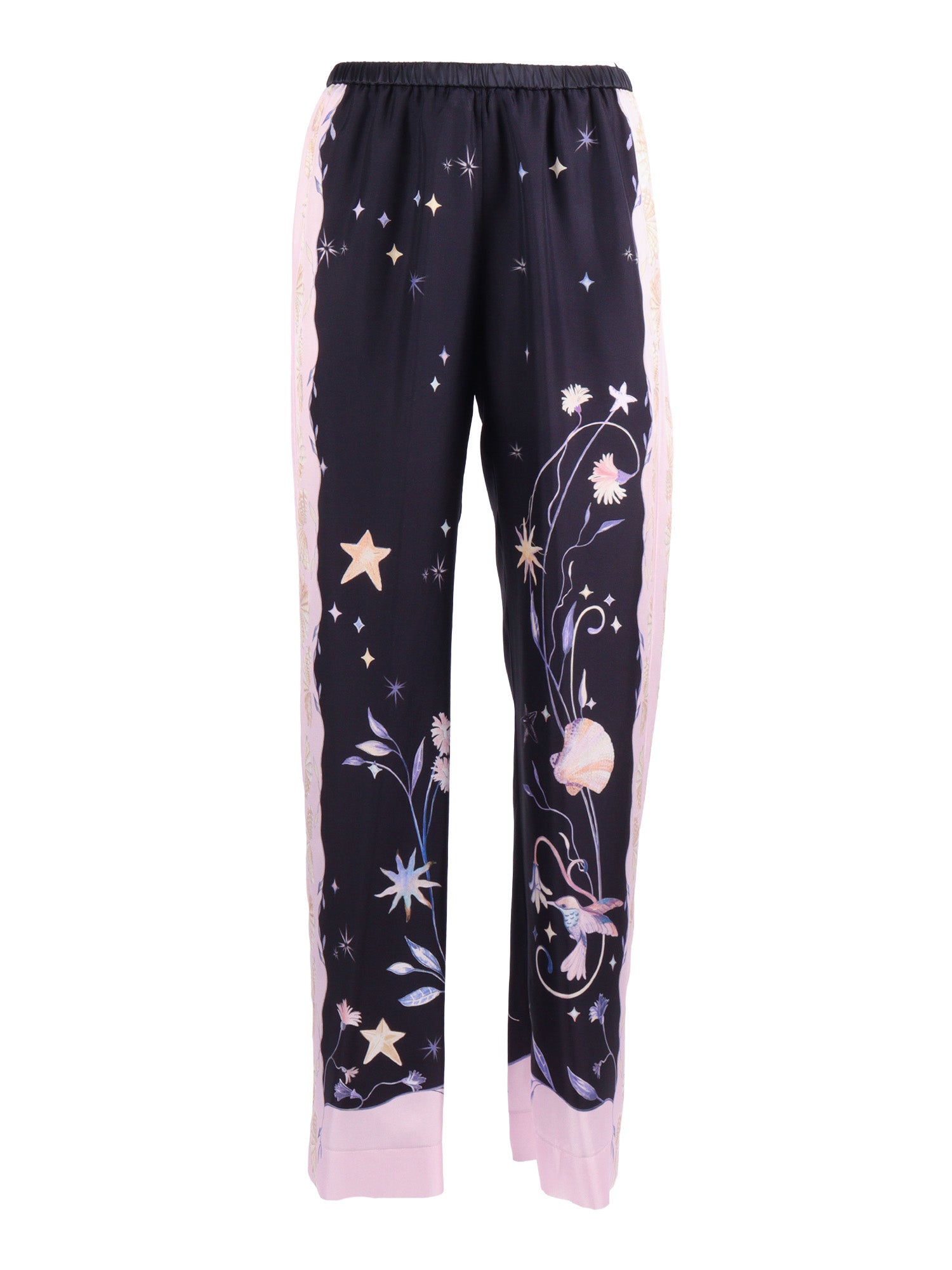 Elasticated Twill Trousers With Deliverance Print Blue Silk Belt Acetate Copper