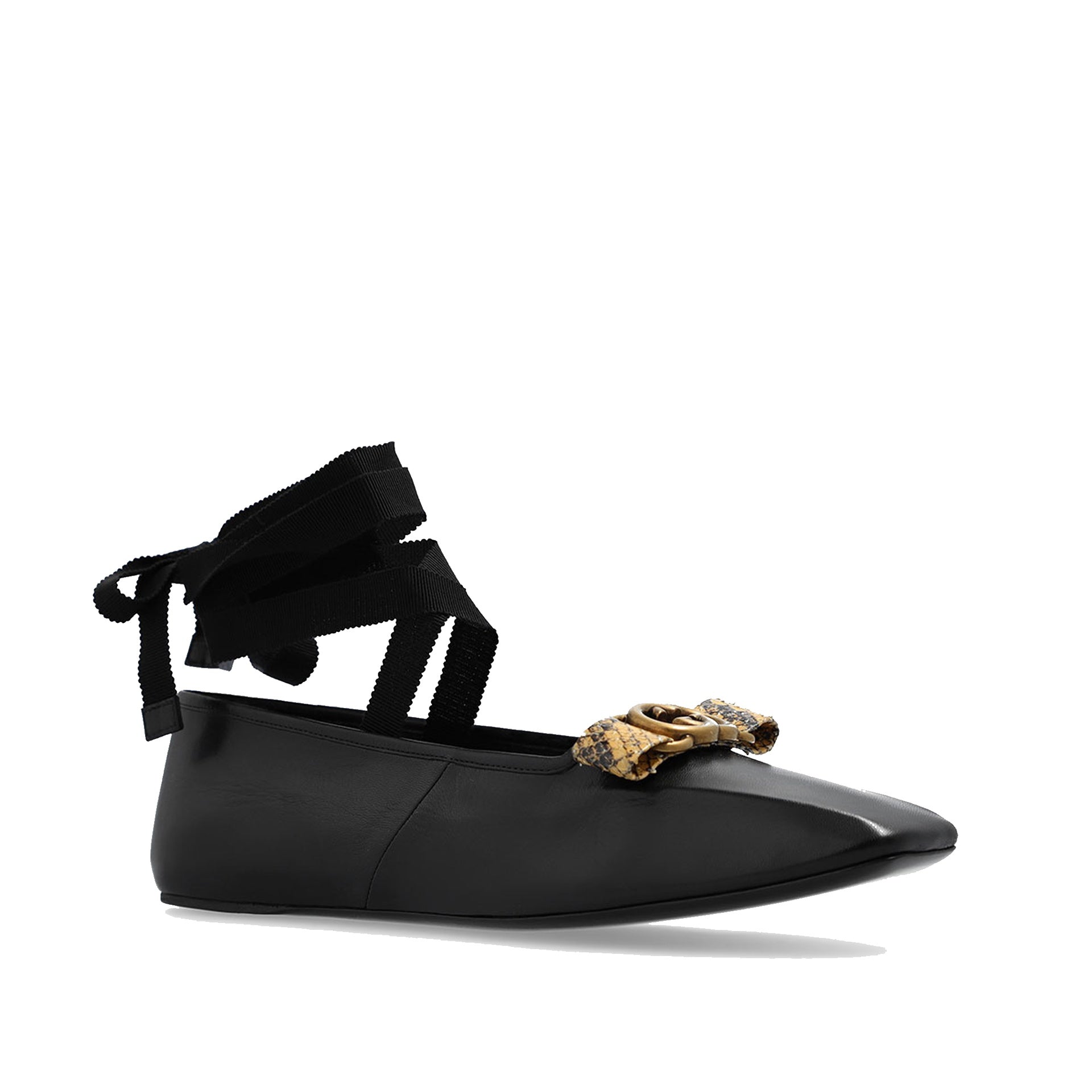 Double G Ballet Flats Black Calf Leather