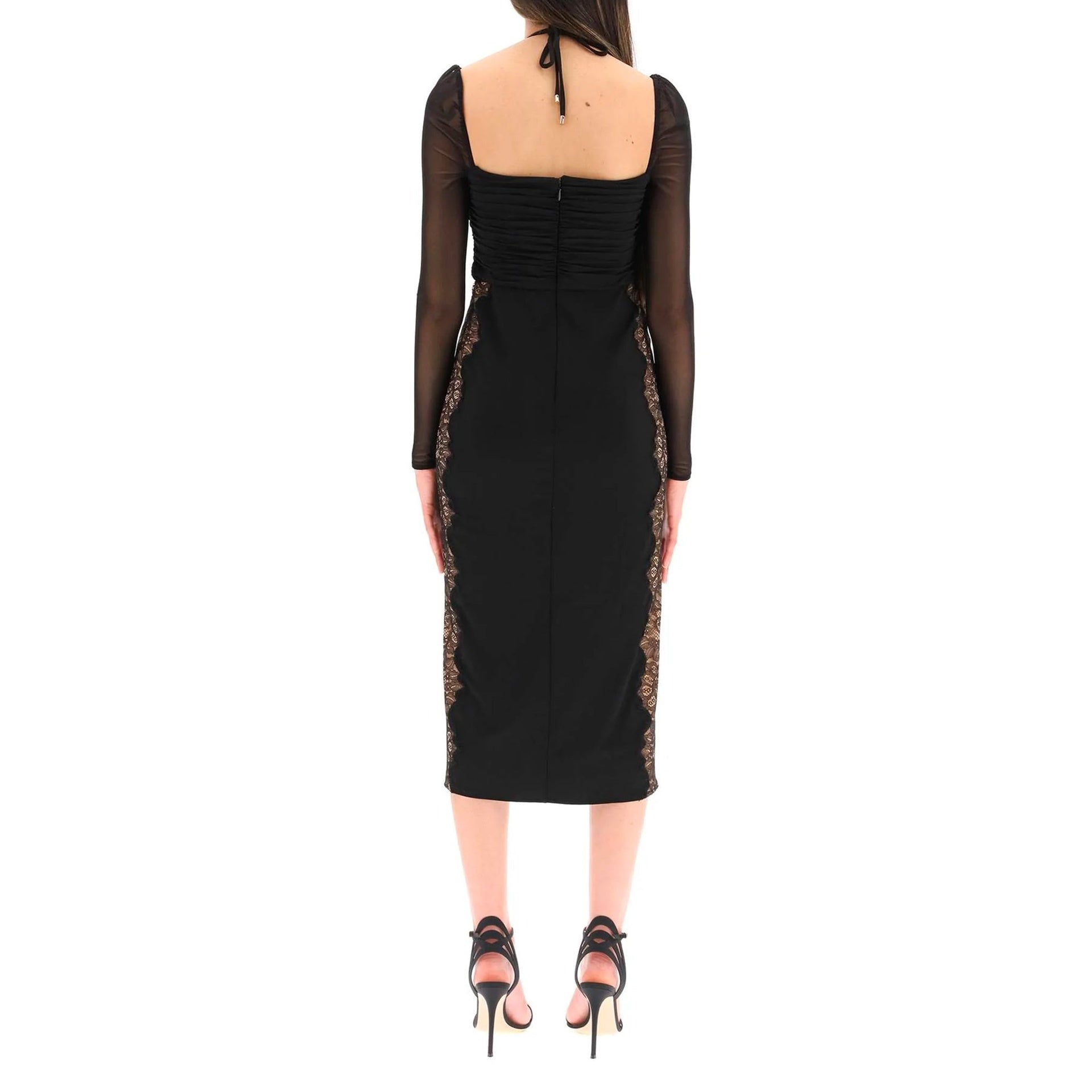 Self-Portrait Lace Trim Dress Black Polyester Elastane
