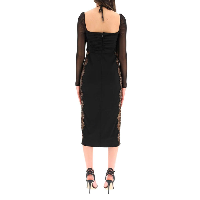 Self-Portrait Lace Trim Dress Black Polyester Elastane