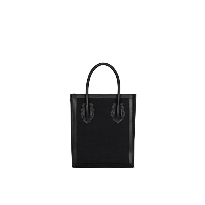 Leather-Trimmed Canvas Tote Bag Black Cotton