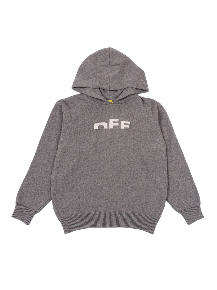 Type Logo Knit Hoodie Dark Grey - Light Wool Cotton Sweatshirt