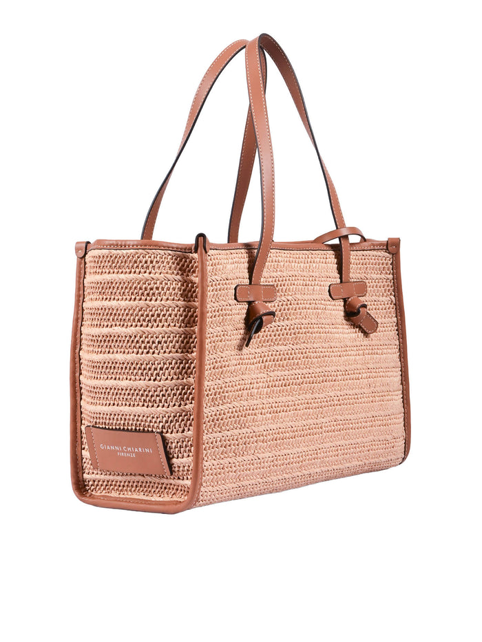 LEATHER AND FABRIC BAG Beige Shoulder