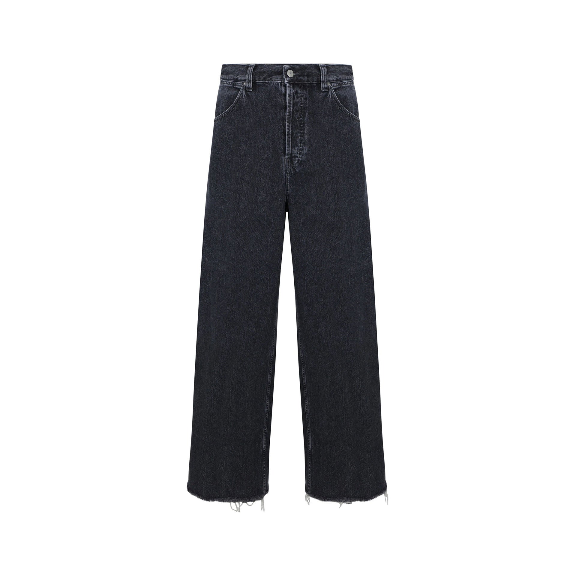 Wide-Leg Denim Jeans Black Cotton