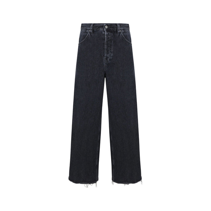 Wide-Leg Denim Jeans Black Cotton