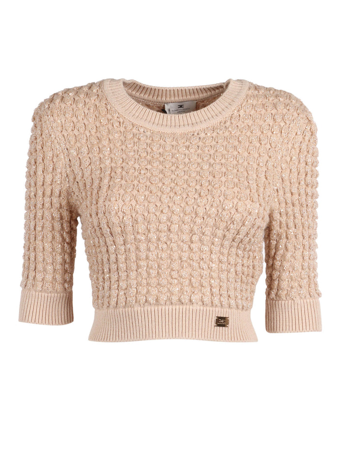 Womens Knitted Sweater Beige Crewneck
