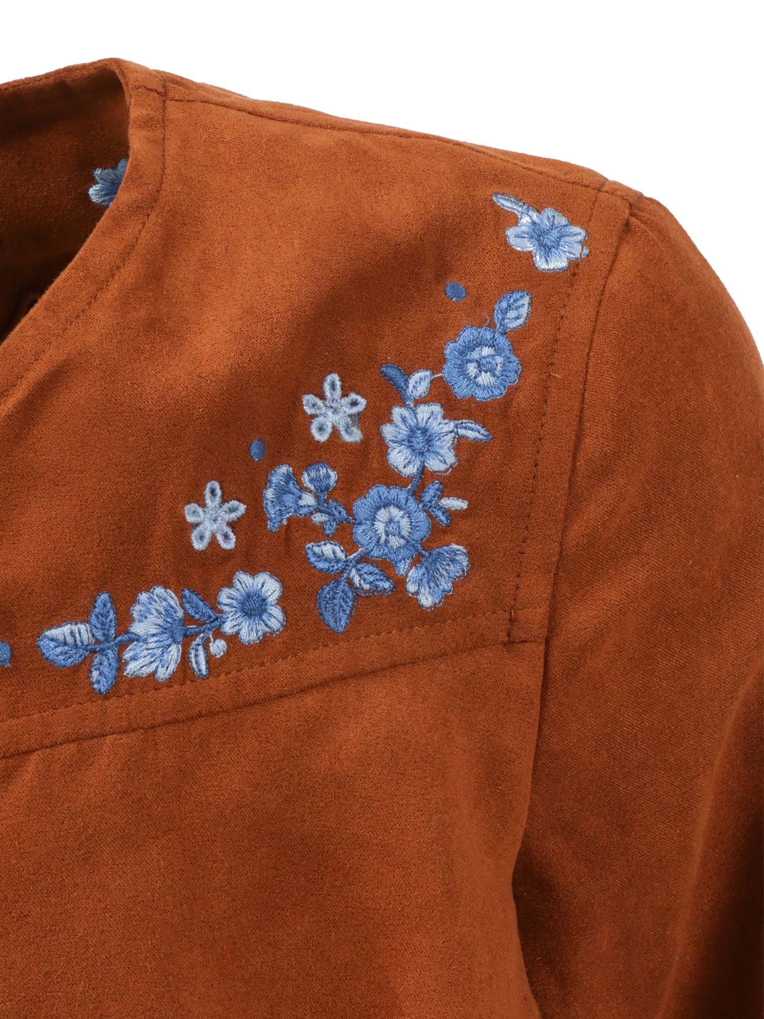 JACKET WITH EMBROIDERY AND FRILLS Brown Polyester Lining Viscose