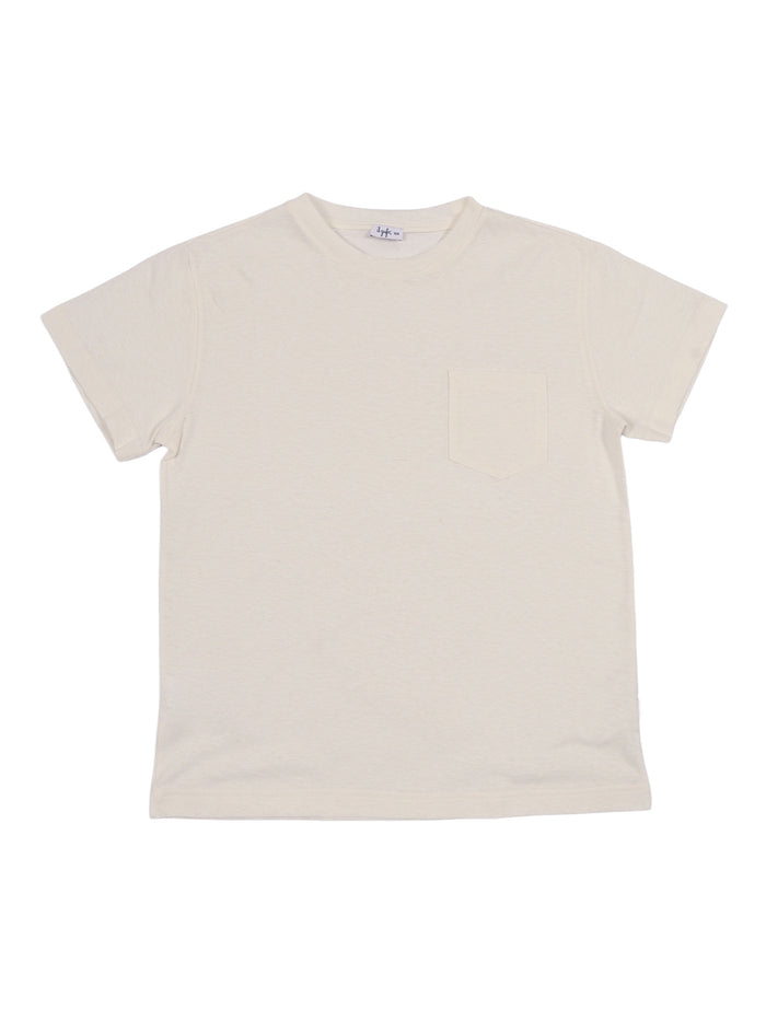Short Sleeved T-Shirt White Cotton Linen Sleeves