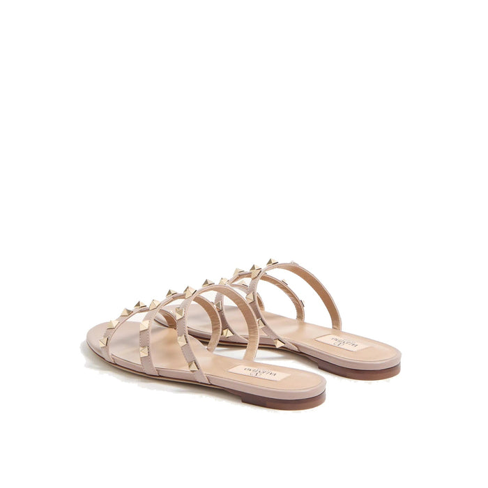 Valentino Garavani Rockstud Slide Sandals Pink Calf Leather