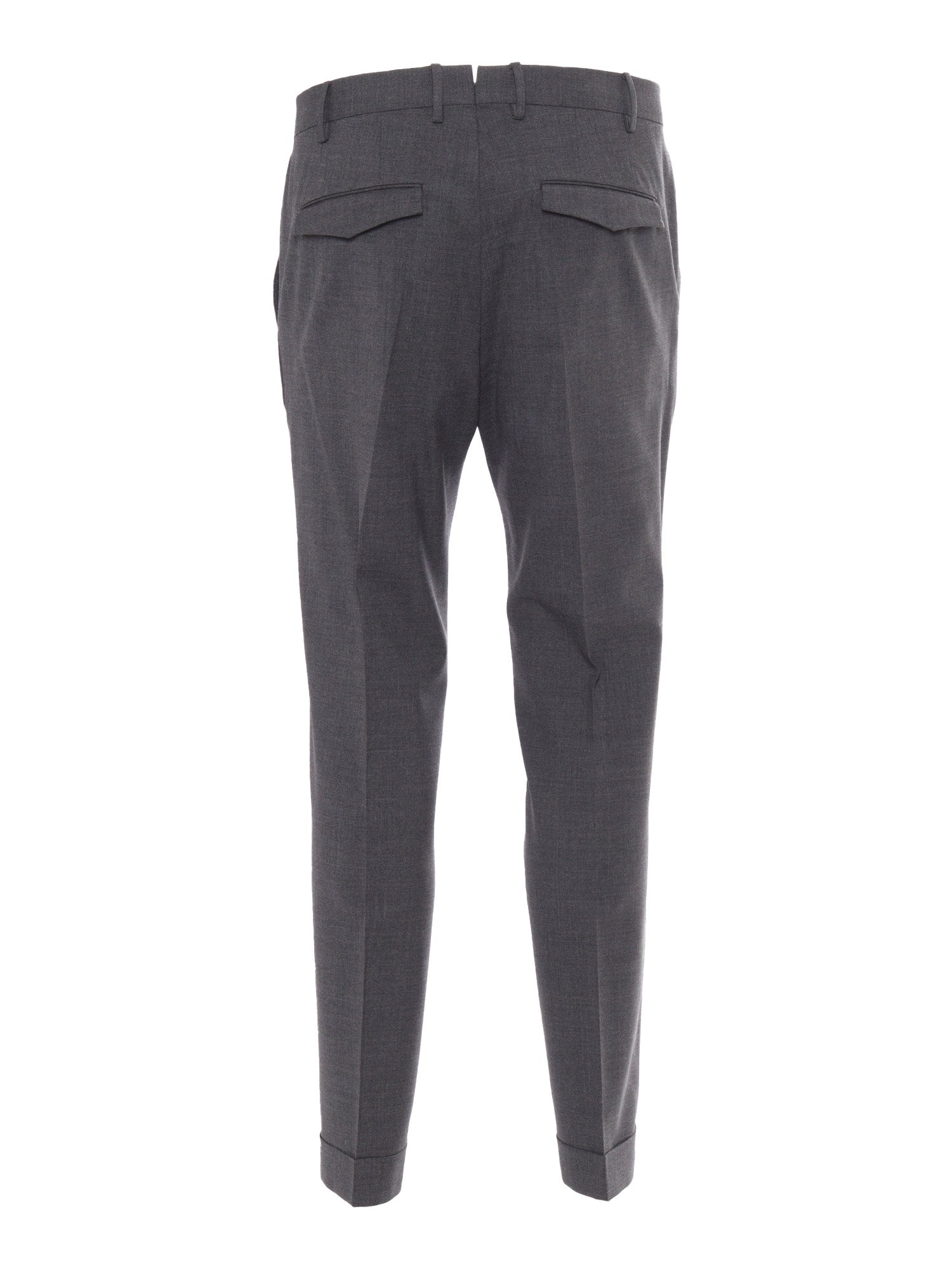 Master, Flat Front, Diagonal Pockets, Flap Back Turn-Up Grey Virgin Wool Elastane Pant