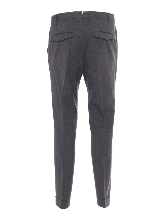 MASTER, Flat Front, Diagonal Pockets, Flap Back Turn-Up Grey Virgin Wool Elastane Pant