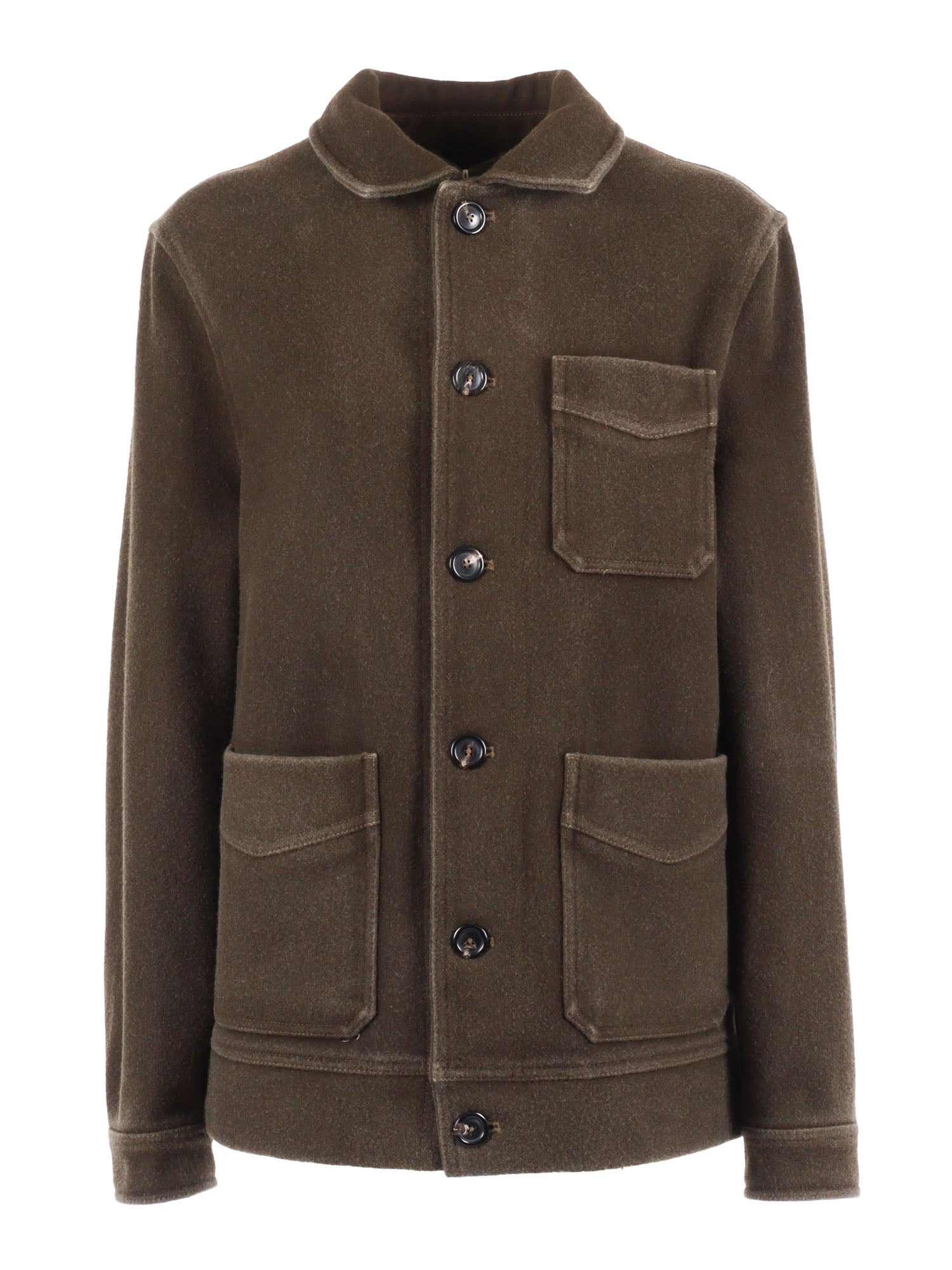 WORK JACKET G.DYED Green Single Breasted