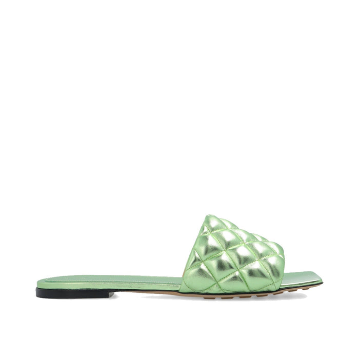 Padded Sandals Green Calf Leather