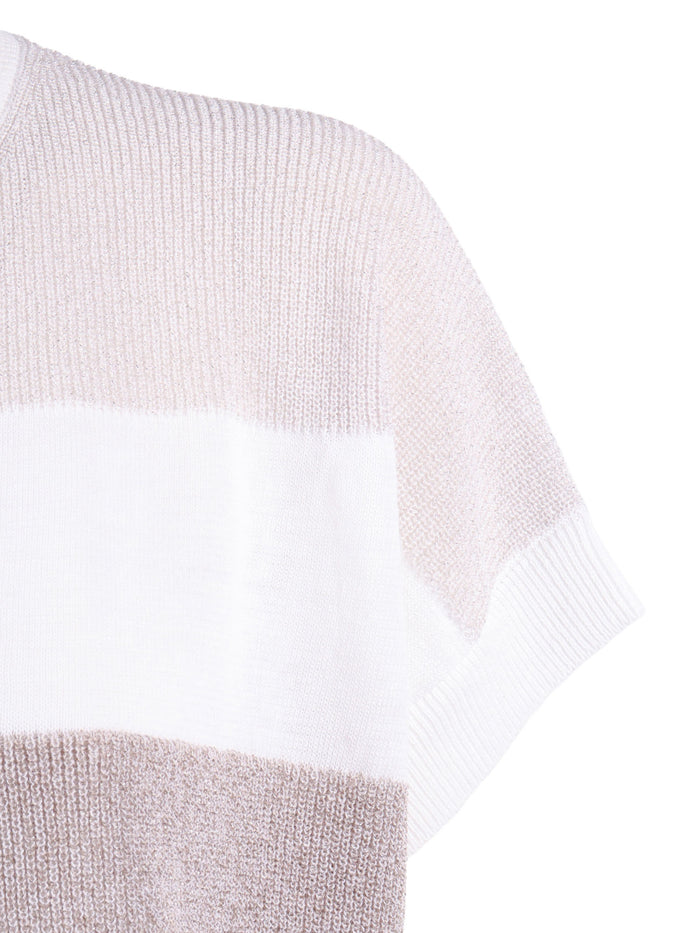 Knitted Sweater Beige Linen Cotton Viscose Metal Crewneck