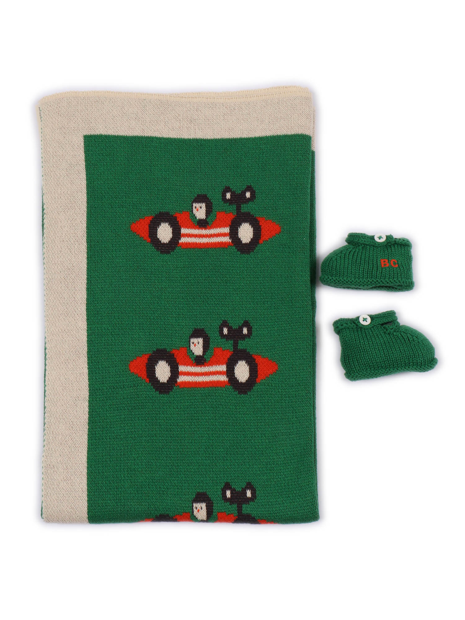 Race Car knitted gift set Green Organic Cotton Box Regalo