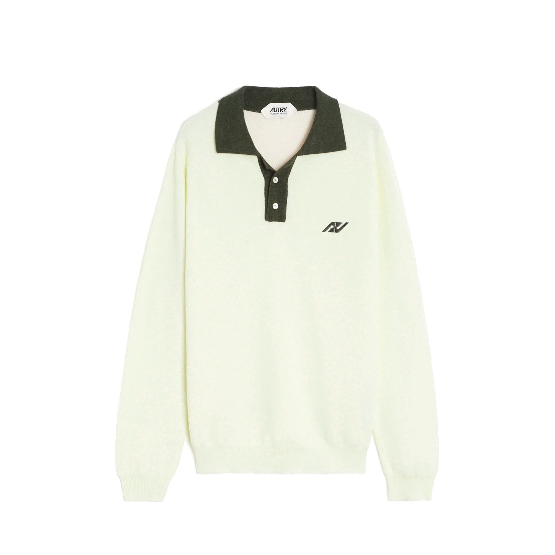 Autry Sporty Long Sleeve Polo Green Cotton Wool