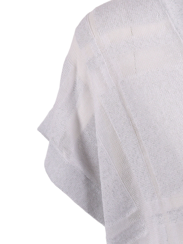 Knitted Sweater White Linen Cotton Viscose Metal Crewneck