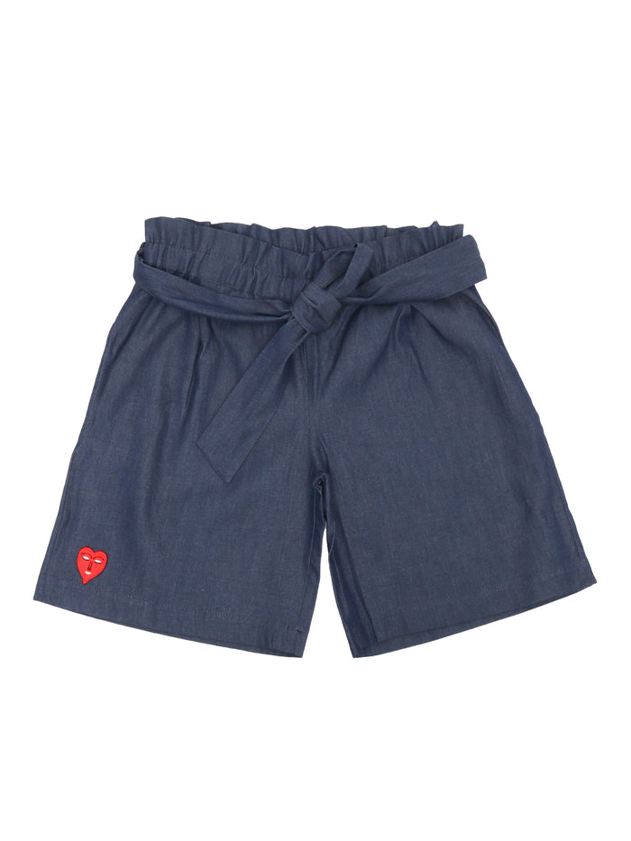 SHORTS WITH BOW Blue Cotton