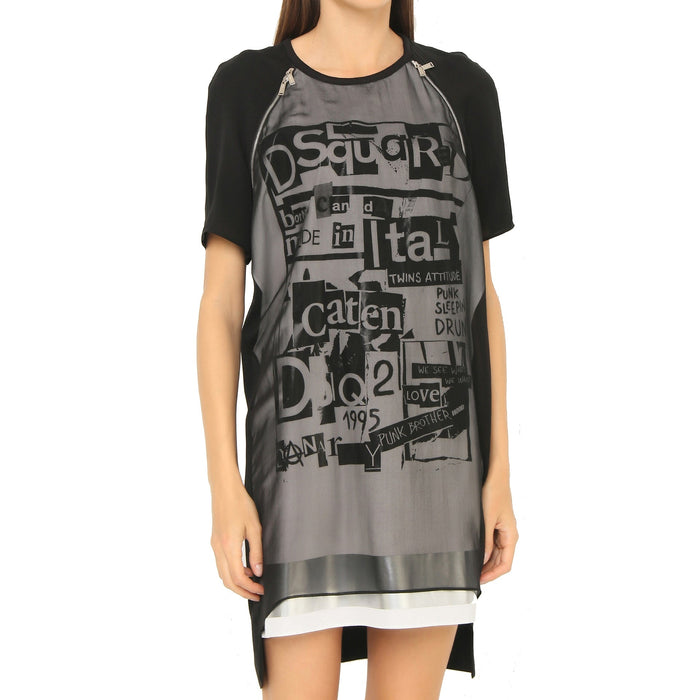 Silk Printed Mini Dress Black