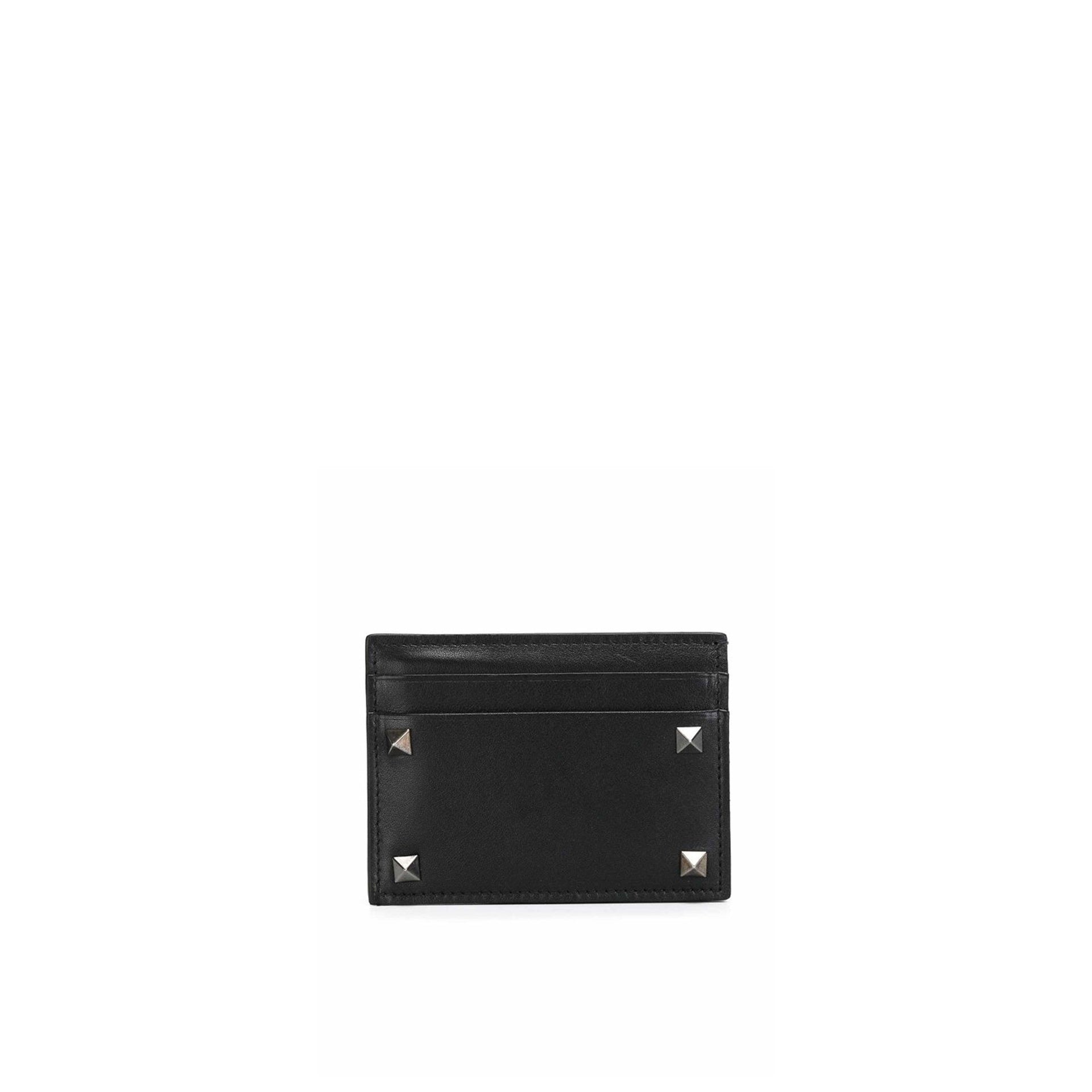 Garavani Rockstud Card Holder Black Calf Leather