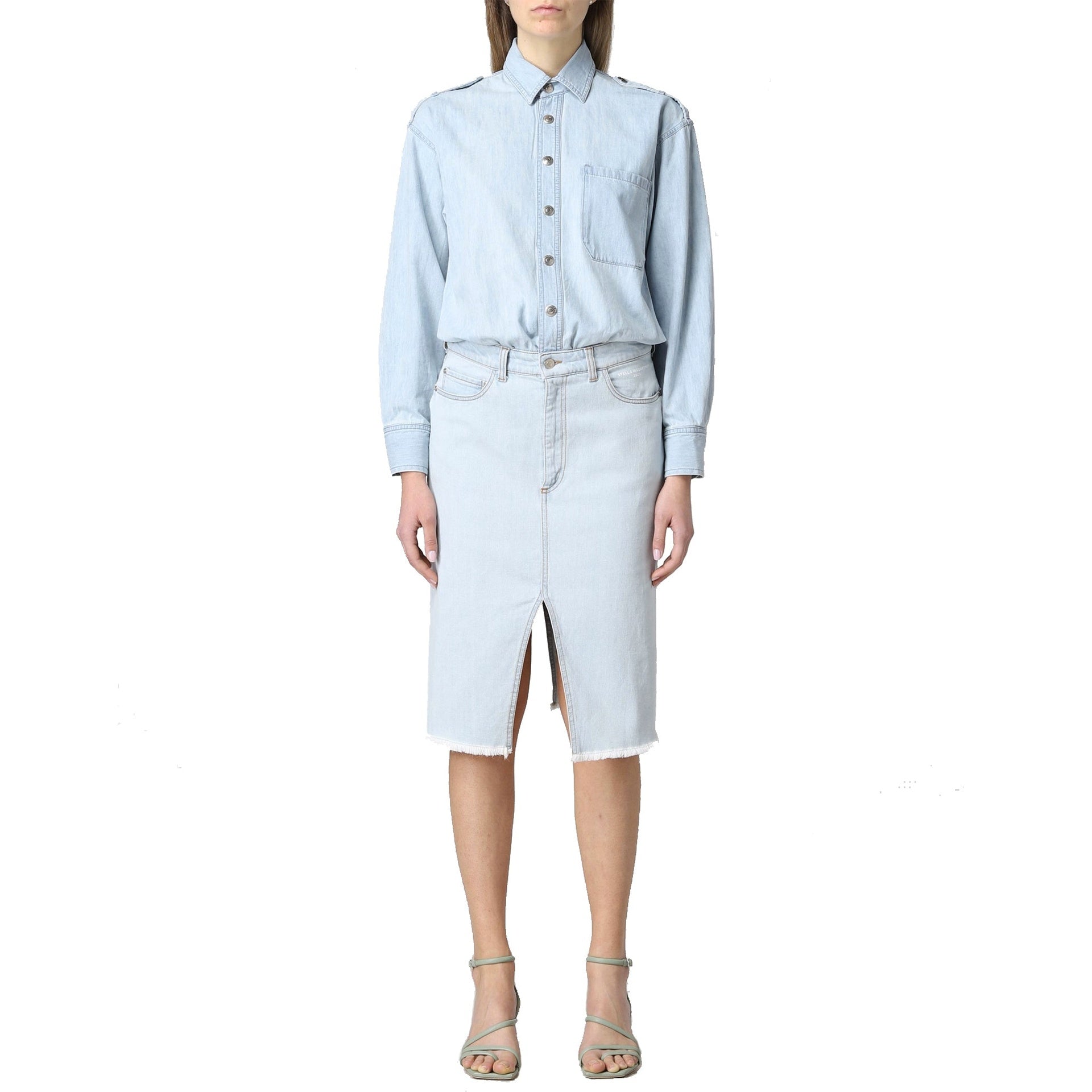 Stella Mccartney Denim Shirt Dress Blue Cotton Elastane