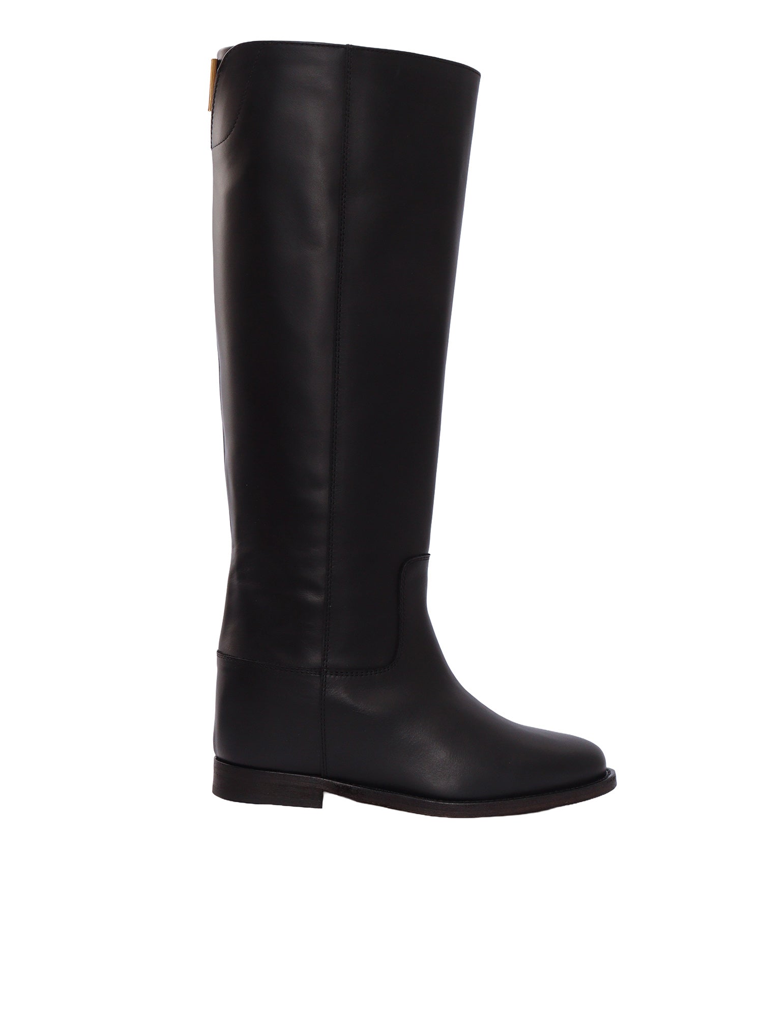 V BACK BOOTS Black Leather Sole Rubber