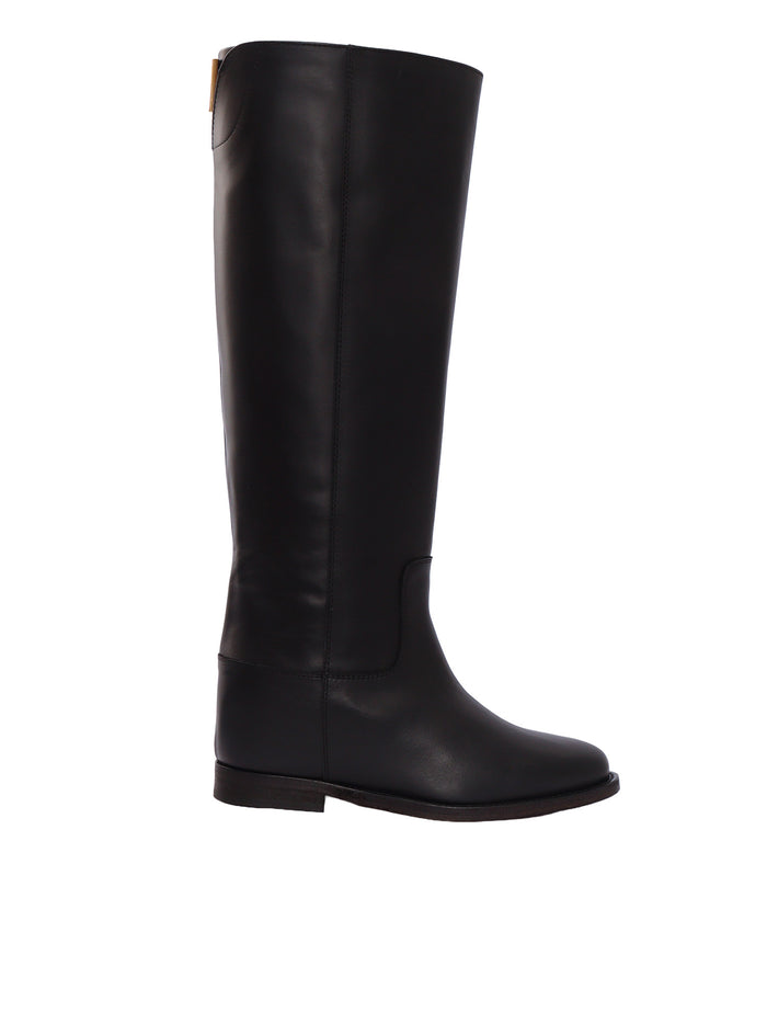 V BACK BOOTS Black Leather Sole Rubber