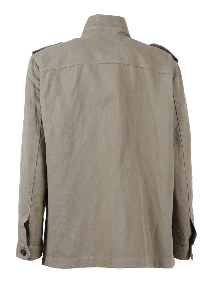 Fay Explorer Field Jacket Green Cotton Linen