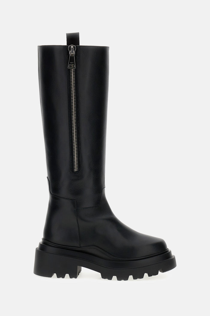 PLAN C Boots Black Calf Leather Metal