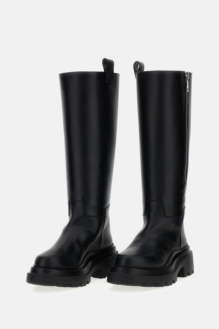PLAN C Boots Black Calf Leather Metal