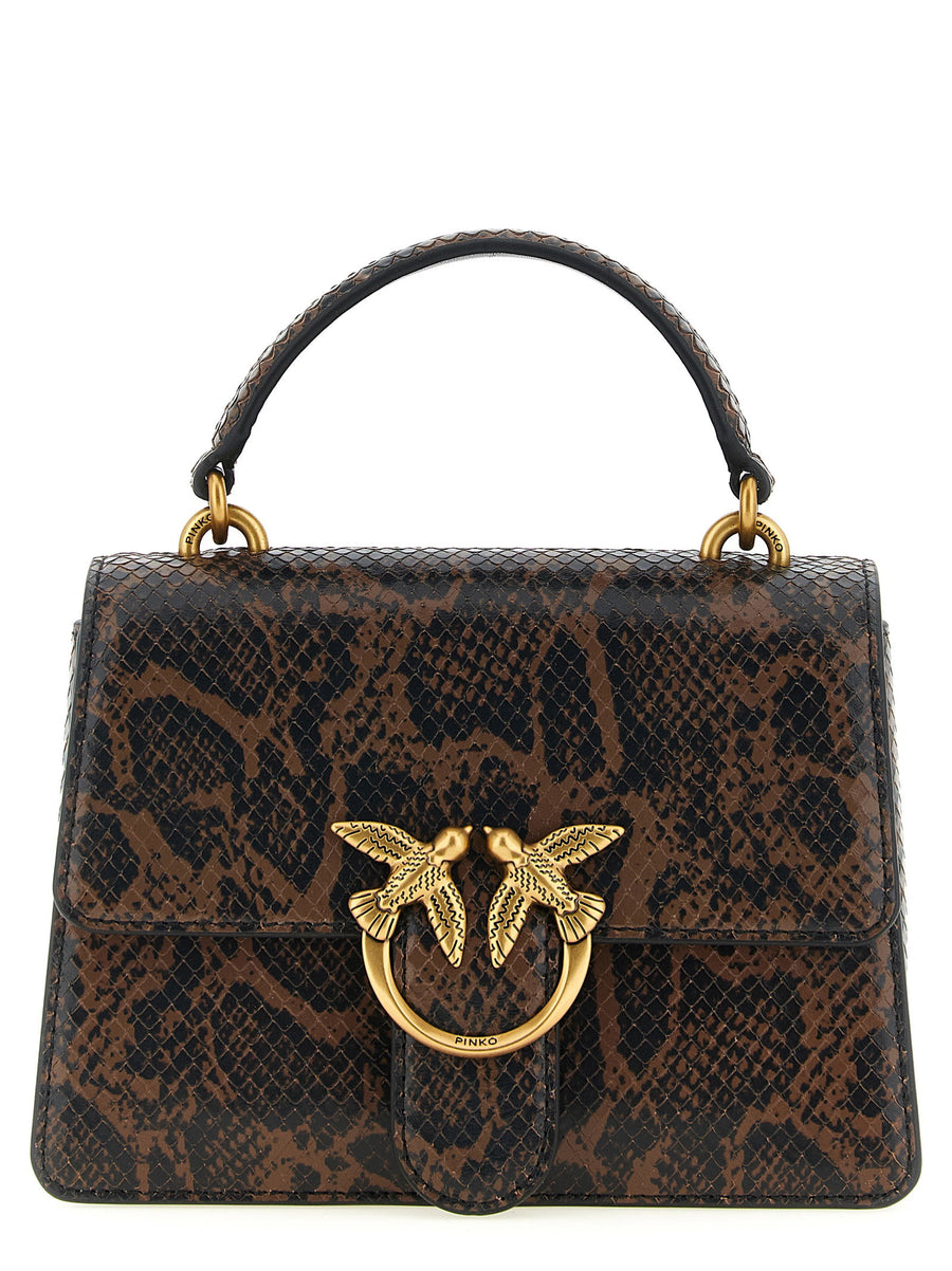Pinko Python-Print Leather Top Handle Bag — Brown