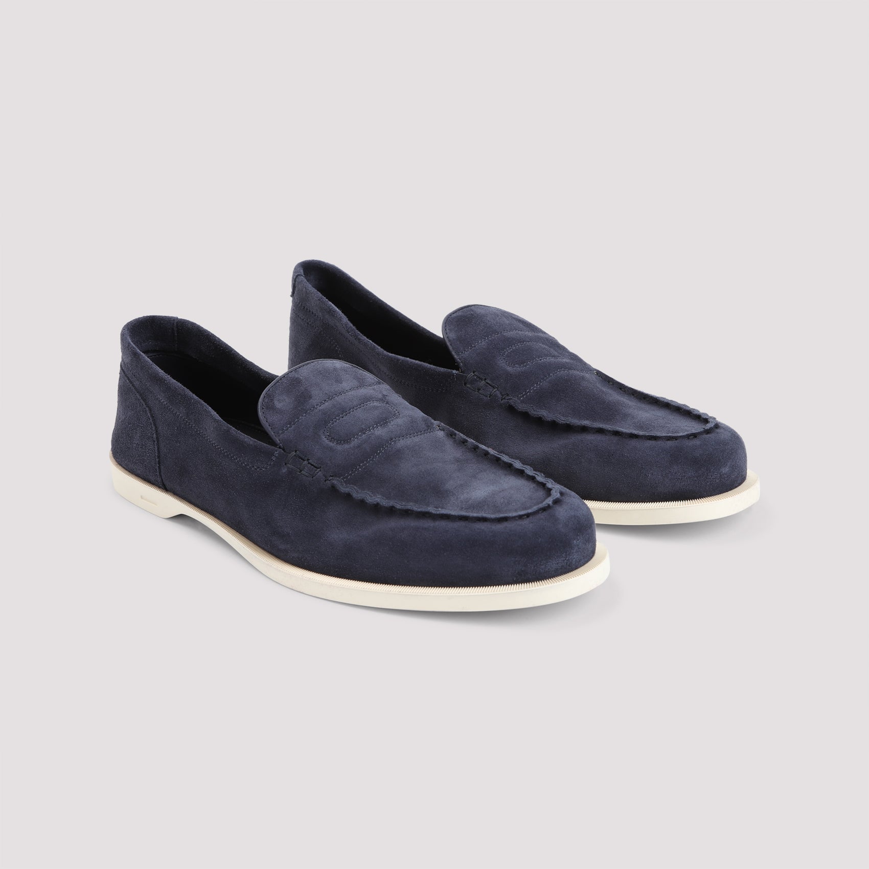 Pace Suede Oval Flexi Loafers Blue Leather Rubber