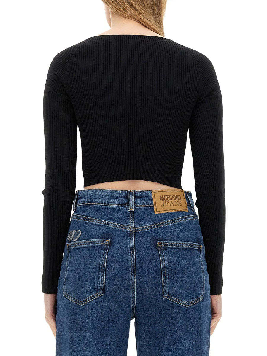 Ribbed Crop Top Black Viscose