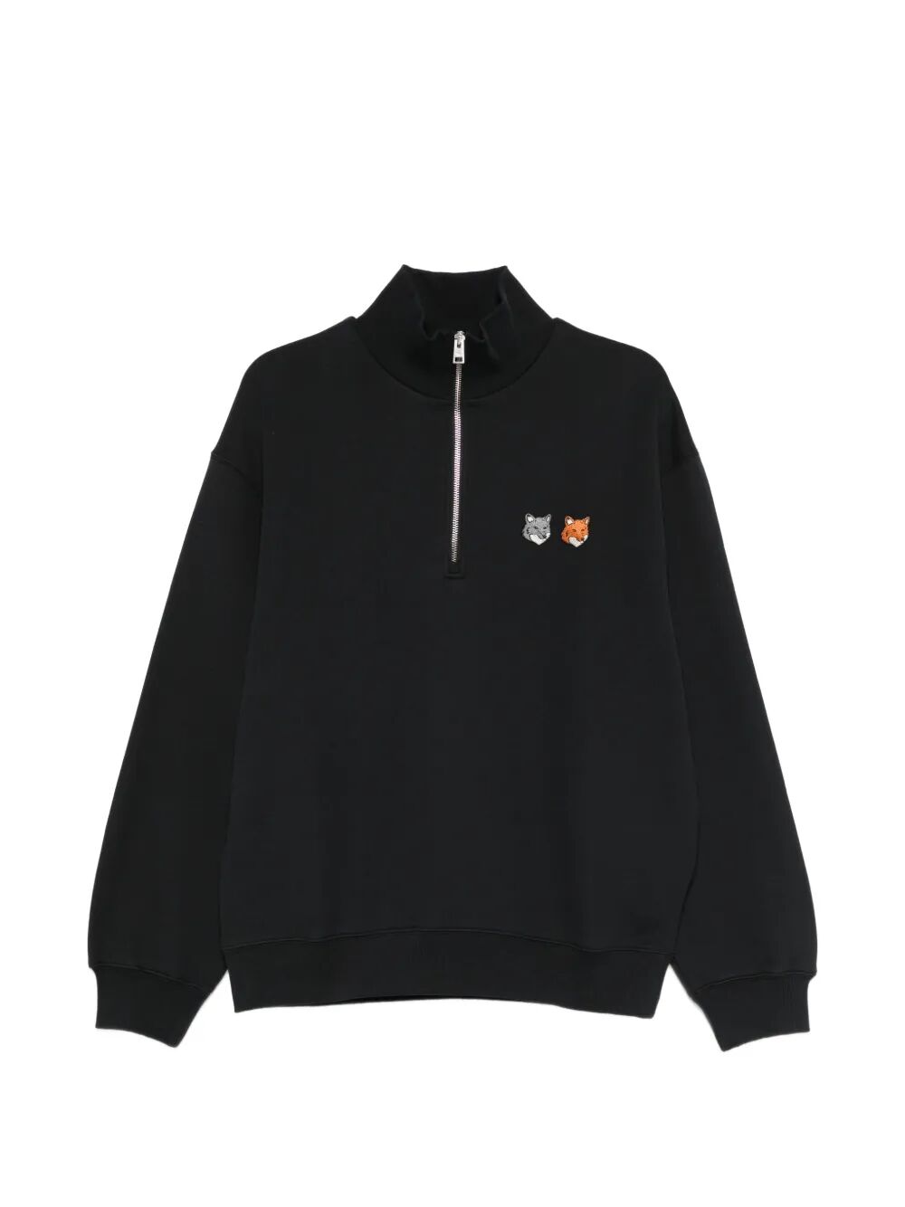 Double Fox Head Half Zip Comfort Sweatshirt Grey Organic Cotton