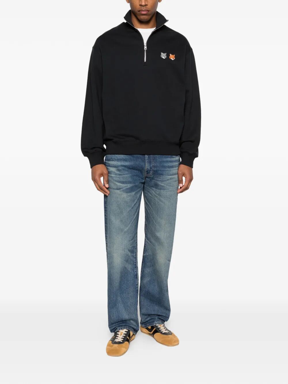 Double Fox Head Half Zip Comfort Sweatshirt Grey Organic Cotton