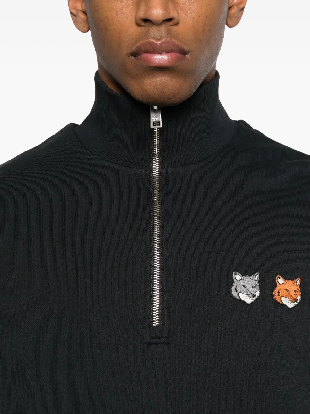 Double Fox Head Half Zip Comfort Sweatshirt Grey Organic Cotton
