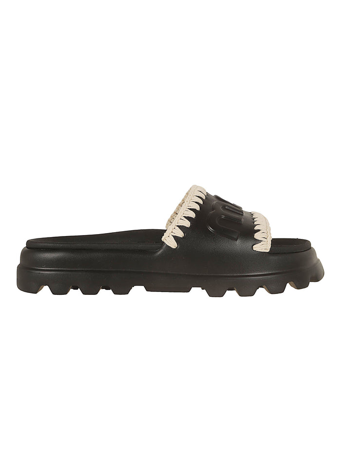 Eva Onepiece Slide Black Leather | Sintetico Calzature