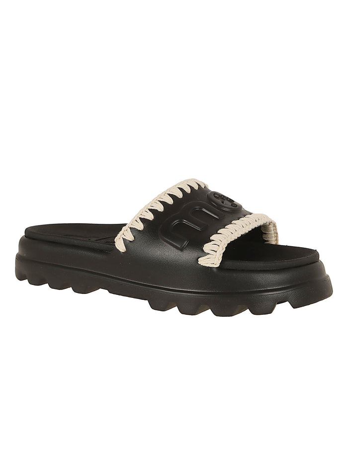 Eva Onepiece Slide Black Leather | Sintetico Calzature