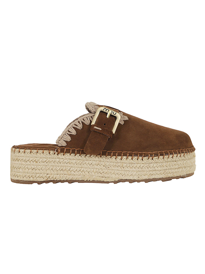Jute Clog Plain Suede Brown Leather | Calzature