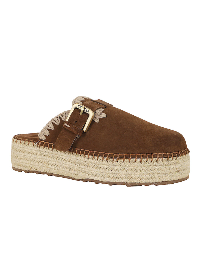 Jute Clog Plain Suede Brown Leather | Calzature
