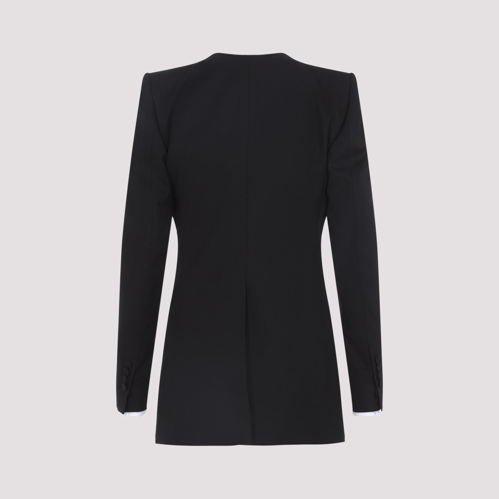 Collarless Jacket Black Wool Silk Mulberry