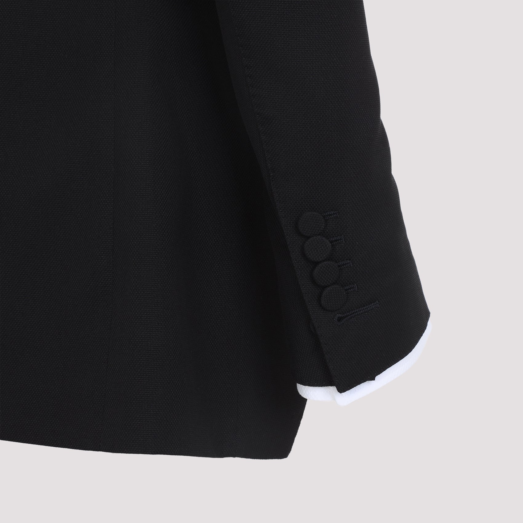Collarless Jacket Black Wool Silk Mulberry
