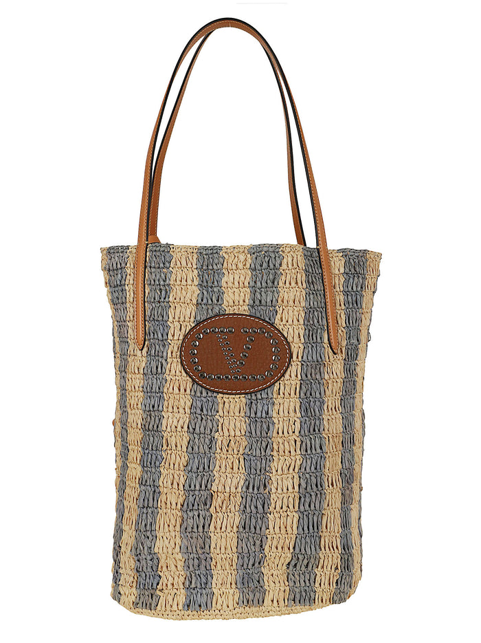 Bucket Bag | Vlogo Signature Crochet Rafia Stripes-Vac.liscia-Vit.st. Nude & Neutrals Borsa