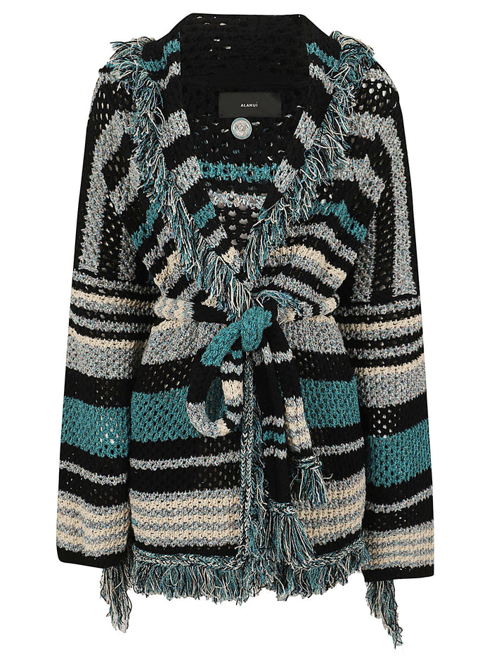 Ocean Stripes Cardigan Black Co Pl Pa Maglia
