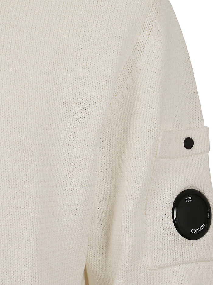 Compact Cotton Zipped Cardigan White Maglia